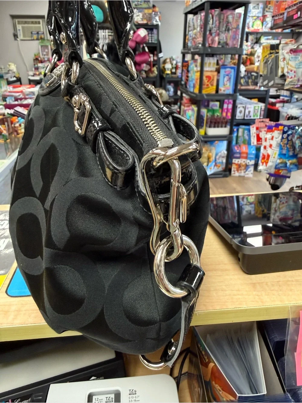 Coach Y2K Black Signature 'C' Satchel with Patent Trim